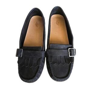 UGG Black Leather Tassel Loafers